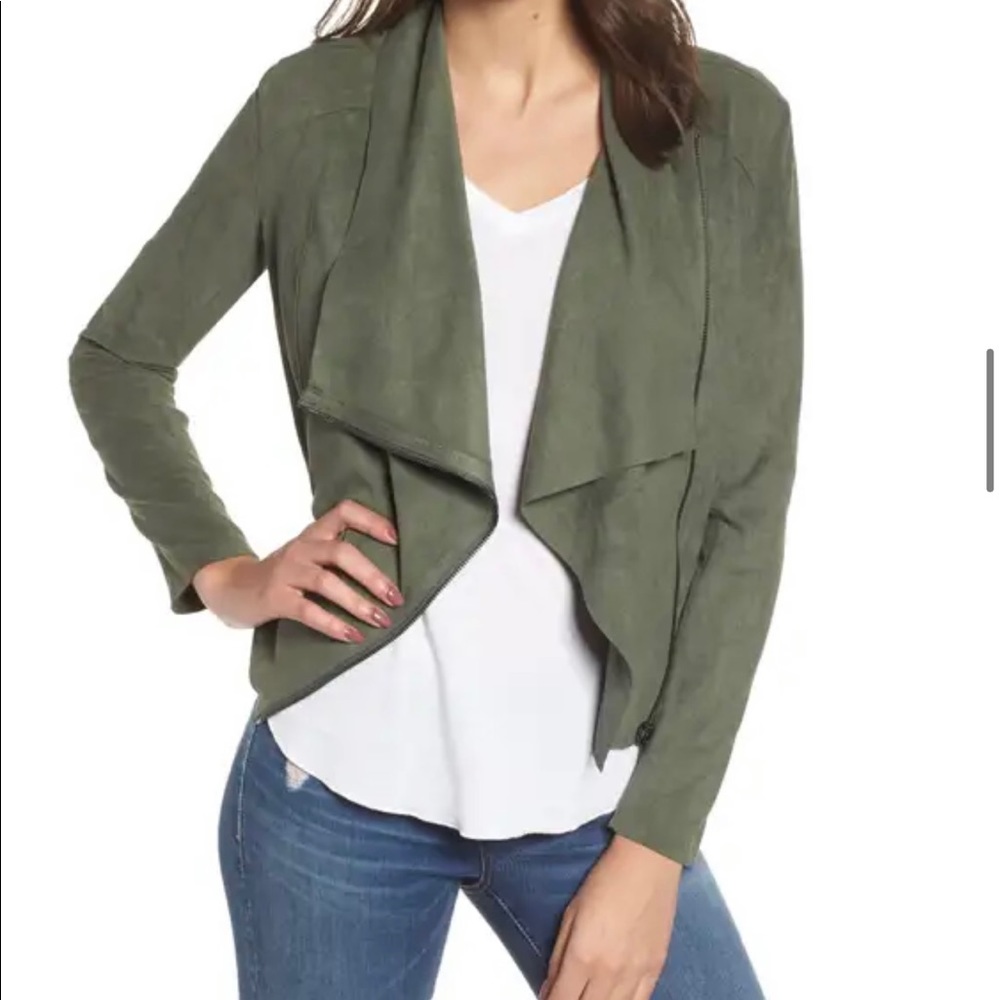Blank NYC faux suede drape jacket olive green